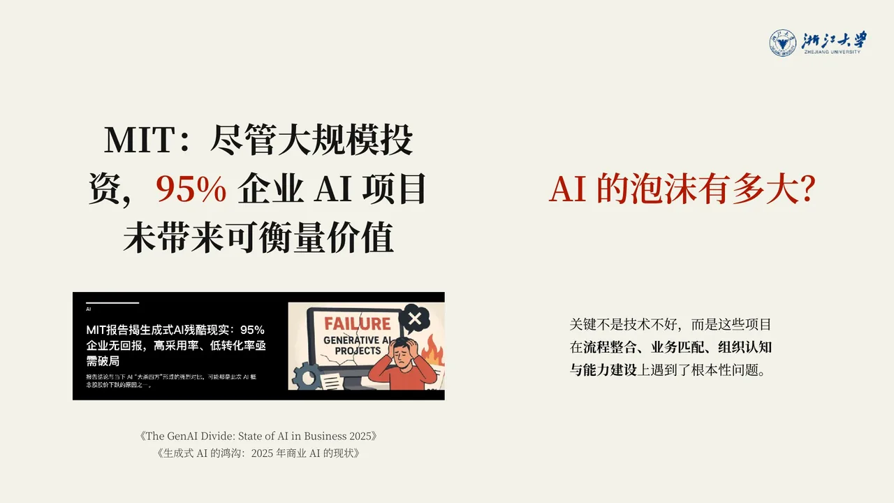 一份流传很广的报告：约 95% 的企业 AI 项目没带来可衡量的价值
